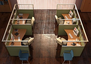 Два индивидуальных рабочих места с перегородками и прозрачными секциями — пример