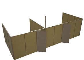 Глухие офисные перегородки с распашными дверями — пример зонирования