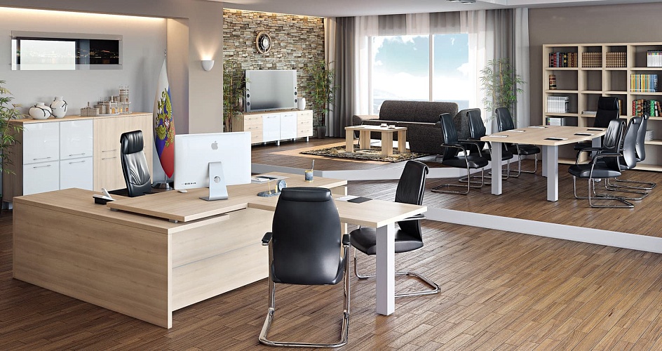 Кабинет руководителя с зоной переговоров: столы и кресла
