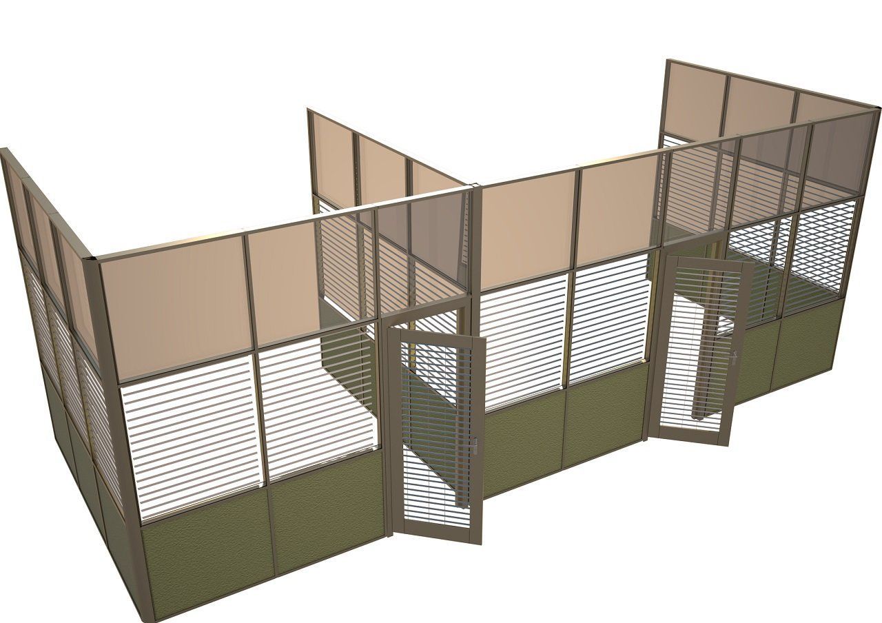Кабинетные перегородки с тканевыми панелями и жалюзи