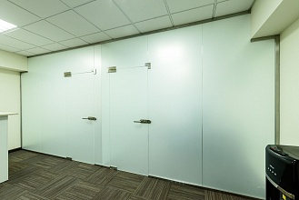 Матовая стеклянная перегородка с распашными дверями