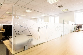 Матовая стеклянная перегородка с декоративным рисунком