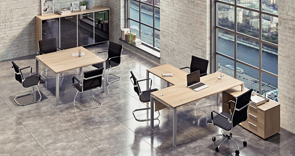 Мебель для персонала бизнес: стол с приставной тумбой