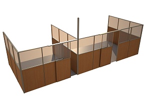 Офисные перегородки: деревянные панели и прозрачные верхние вставки — пример