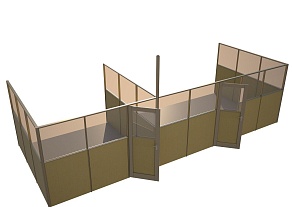 Офисные перегородки с глухими панелями и дверями — пример модульной схемы