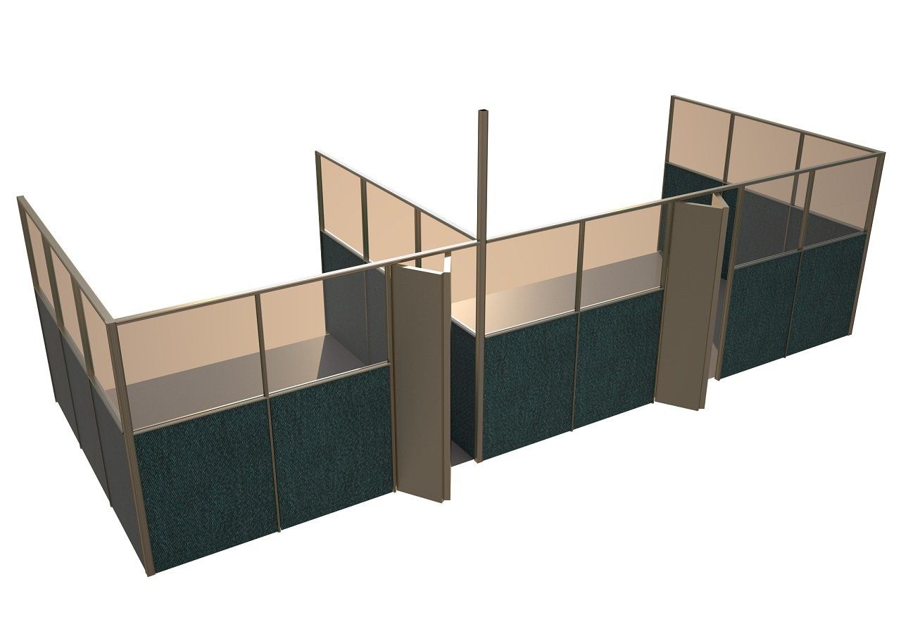 Офисные перегородки с тканевыми панелями и остеклением