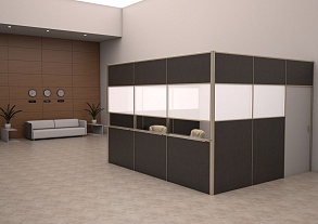 Офисный модуль из перегородок: глухие секции и окна — пример решения