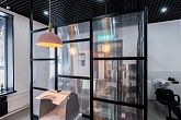 Офисная перегородка loft на облегченном профиле: общий вид в интерьере офиса, распашная дверь