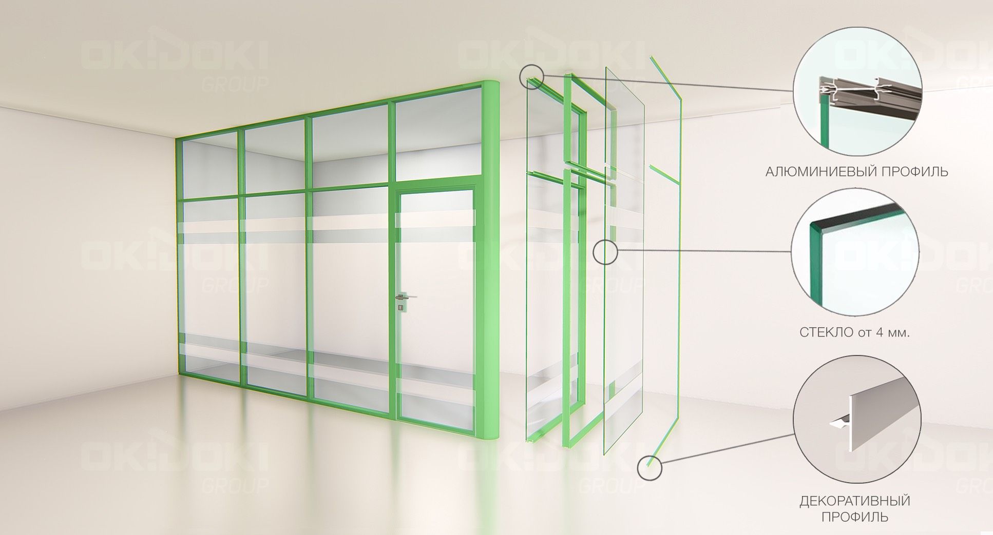 Конструкция перегородок с цветным профилем