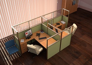 Рабочее место с перегородками и прозрачными верхними секциями — пример