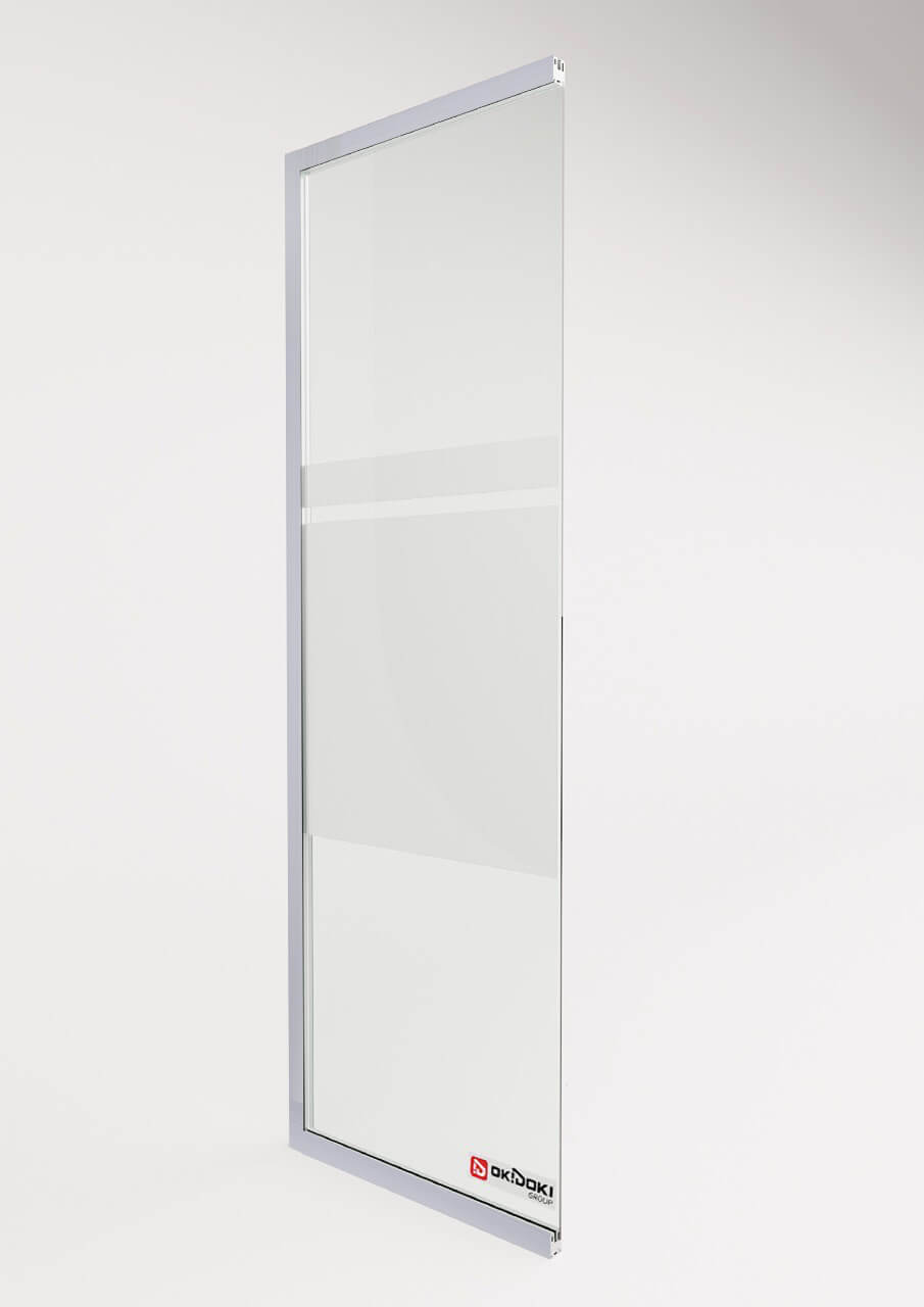 Цельностеклянная матовая перегородка с анодированным профилем