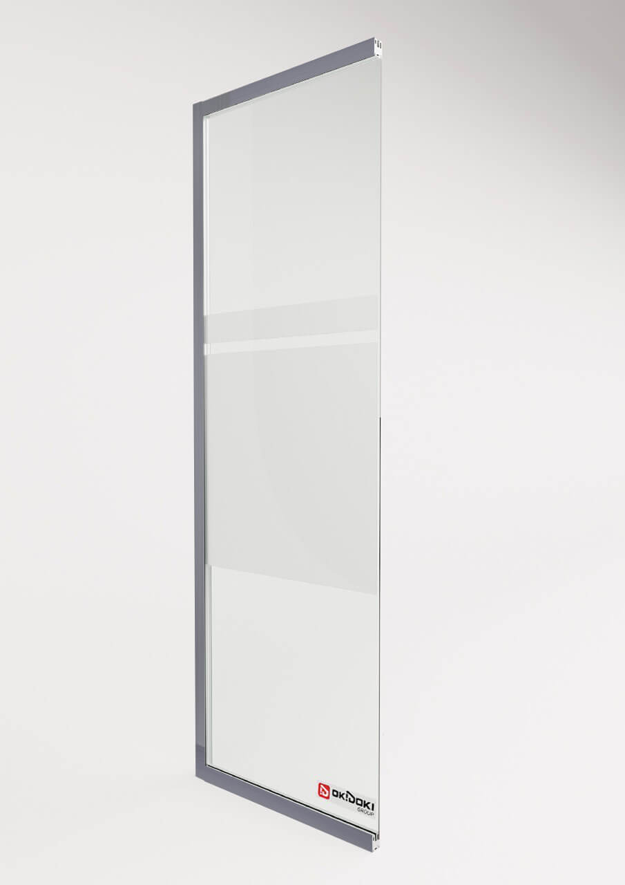 Цельностеклянная матовая перегородка с профилем из матовой стали