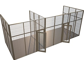 Сетчатое ограждение зоны: секции перегородок и дверной проем — пример