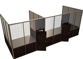 Сетчатые перегородки с дверями и нижними панелями — пример ограждения