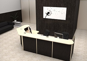 Стойка ресепшн со светлой столешницей — пример для офисного холла